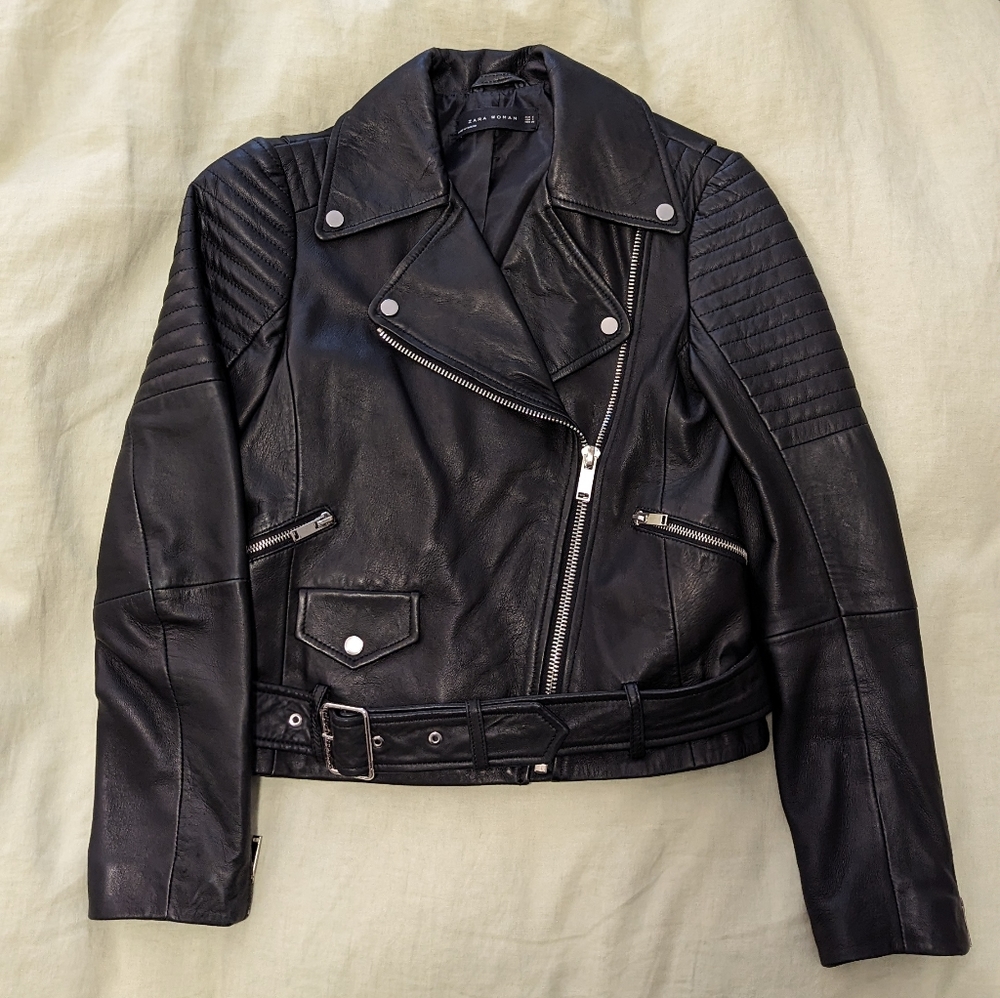 Zara genuine leather biker jacket